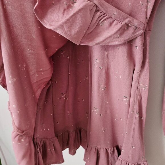 EUC AMERICAN EAGLE OUTFITTERS BLUSH PINK DITSY FLORAL RUFFLED SHORT DRESS SZ M - Picture 9 of 16